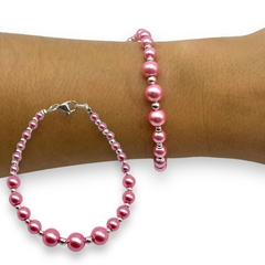 VOL-101 Pulsera Perlas Degrade 4,6,8 mm Rosa Acero Blanco