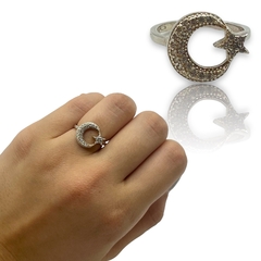 SIN-116 Anillo Luna y Estrella con Cubics / Ultimas Unidades Plata 925
