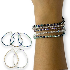 VOL-100 Pulseras Cristal de Roca Edición Limitada Tornasolados - Variedad de Colores Acero Blanco