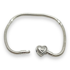 9.2 Pulsera Premium Para Charms - Broche Corazon con Cubics Plata Italiana (18 cm) en internet