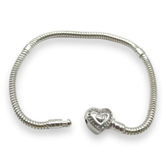 9.2 Pulsera Premium Para Charms - Broche Corazon con Cubics Plata Italiana (18 cm) en internet