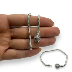 9.20 gr Pulsera Premium Para Charms - Broche Corazon Con Cubics Plata Italiana (16/17/18 cm) - comprar online