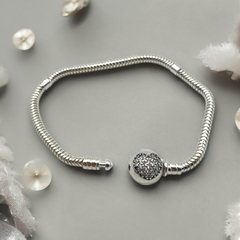 9.20 gr Pulsera Premium Para Charms - Broche Corazon Con Cubics Plata Italiana (16/17/18 cm)