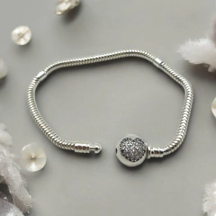 9.20 gr Pulsera Premium Para Charms - Broche Corazon Con Cubics Plata Italiana (16/17/18 cm)