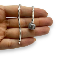 9 / 9.1 gr Pulsera Premium Para Charms - Broche Ovalado con Cubics Plata Italiana (18/17/16 cm) - Stal Joyas