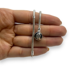 9.4/9.6/10 Pulsera Premium Para Charms - Broche Redondo con Cubics Plata Italiana (16/17/18/19 cm) - Stal Joyas