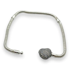 9.1 / 9.5 Pulsera Premium Para Charms - Broche Corazon con Cubics Plata Italiana (17/18/19 cm) en internet