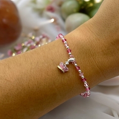 SWA-COR Pulsera Cristal SWA con Dije Corona Rosa Plata Italiana
