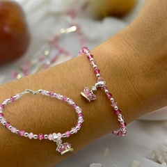 SWA-COR Pulsera Cristal SWA con Dije Corona Rosa Plata Italiana - comprar online