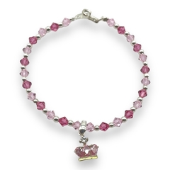 SWA-COR Pulsera Cristal SWA con Dije Corona Rosa Plata Italiana - Stal Joyas