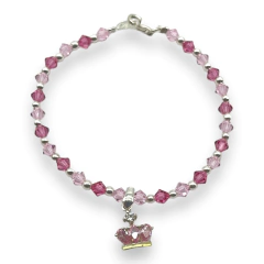 SWA-COR Pulsera Cristal SWA con Dije Corona Rosa Plata Italiana - Stal Joyas