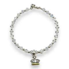 SWA-COR Pulsera Cristal SWA con Dije Corona Blanco Plata Italiana - Stal Joyas