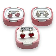 ART-1000 Abridores Esmaltados Corazon Grande - Variedad de Colores (7 mm) Plata 925