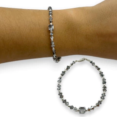 SWA 31 Pulsera Premium Piedras Silver con Cubic Cuadrado Plata Italiana