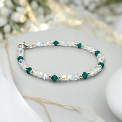 SWA-26 Pulsera Piedras Blancas y Esmeralda Edición Limitada Plata Italiana