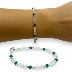 SWA-26 Pulsera Piedras Blancas y Esmeralda Edición Limitada Plata Italiana - comprar online
