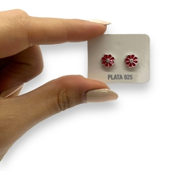 ESMA Aro Pasante Esmaltado Flor Roja - Últimas Unidades Plata Italiana