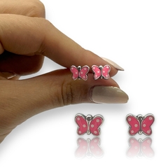 ESMA Aro Pasante Esmaltado Mariposa Rosa - Últimas Unidades Plata Italiana