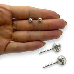 1.10 Aros Media Bolita Pasantes Facetadas (6 mm) Plata Italiana