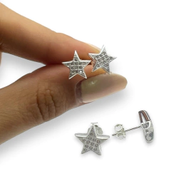 2.5 gr Aritos Pasantes Estrellas con Cubic (11 mm) Plata Italiana