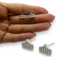2.5 gr Aritos Pasante Corona con Cubic (11 mm) Plata Italiana en internet