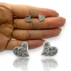 2.5 gr Aros Pasantes Corazon con Cubic Plata Italiana