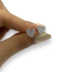 2.5 gr Aros Pasantes Corazon con Cubic Plata Italiana - Stal Joyas