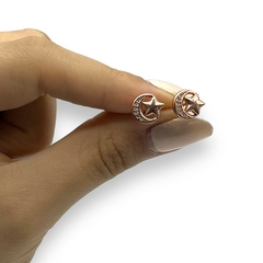 2.2 gr Aros Pasantes Rose Luna y Estrella (10 mm) Plata Italiana - Stal Joyas