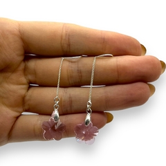 3.7 gr Aros Colgantes Flores con Piedras Rosas Plata Italiana - comprar online
