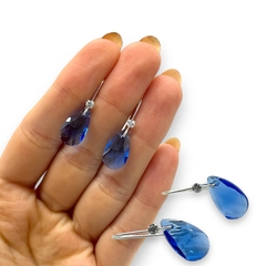 2.3 gr Aros Colgantes Gota Azul (18 mm) Plata Italiana