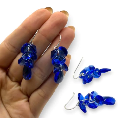 8.1 gr Aros Colgantes con Piedras Azules Plata Italiana