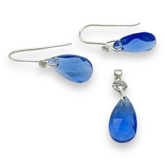 3.4 gr Conjunto Dije y Aros con Piedras Azules (16 mm) Plata Italiana