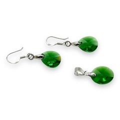 2.8 gr Conjunto Dije y Aros Piedras Verdes (12 mm) Plata Italiana