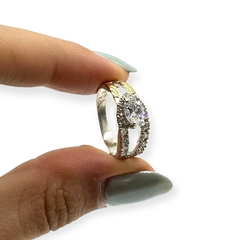 AG 451 Anillo Piedras color Blanco Plata y Oro - tienda online