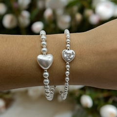 VOL-101 Pulsera Perlas de Vidrio con Corazon- Variedad de Modelos Acero Blanco