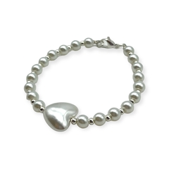 VOL-101 Pulsera Perlas de Vidrio con Corazon- Variedad de Modelos Acero Blanco - Stal Joyas