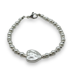 VOL-101 Pulsera Perlas de Vidrio con Corazon- Variedad de Modelos Acero Blanco - tienda online