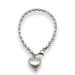 VOL-101 Pulsera Perlas de Vidrio con Corazon Colgante Inflado Acero Blanco en internet