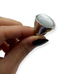 0299-G Anillo Piedra Ovalada Blanca Acero Quirúrgico - Stal Joyas