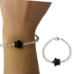 VOL- 100 Pulsera Cristal de Roca con Dije Estrella Acero Blanco