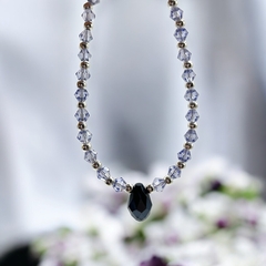 VOL- 103 Conjunto Piedras Cristal de Roca Lavanda con Dije Gota Acero Blanco - comprar online