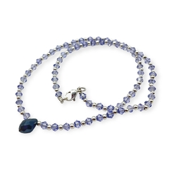VOL- 103 Conjunto Piedras Cristal de Roca Lavanda con Dije Gota Acero Blanco