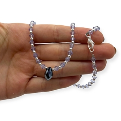 VOL- 103 Conjunto Piedras Cristal de Roca Lavanda con Dije Gota Acero Blanco en internet