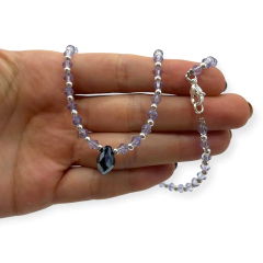 VOL- 103 Conjunto Piedras Cristal de Roca Lavanda con Dije Gota Acero Blanco en internet