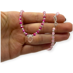 VOL- 103 Conjunto Piedras Cristal de Roca Rosa Degrade con Dije Gota Acero Blanco - comprar online