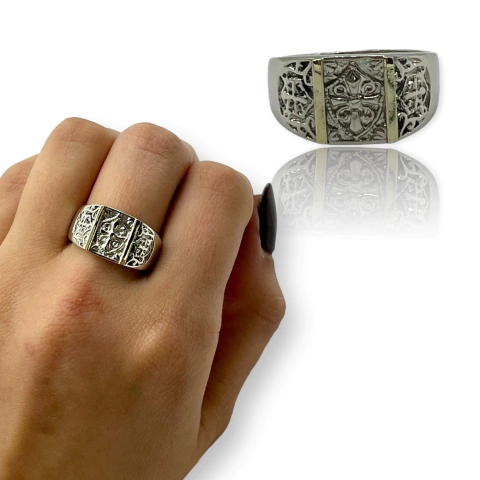 AV 625 Anillo Cruz Plata y Oro