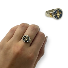 AG 48 Anillo de Plata y Oro Forma Flor de Liz