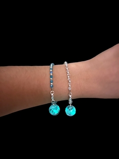 Pulsera Cristal de Roca "Cielo" Celeste - Variedad de Colores Brilla Oscuridad Acero Blanco - tienda online