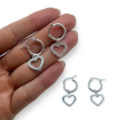 3538 Aros Colgantes Corazon (15 mm) Acero Blanco