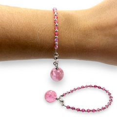 Imagen de Pulsera Cristal de Roca "Cielo" Rosa - Variedad de Colores Brilla Oscuridad Acero Blanco